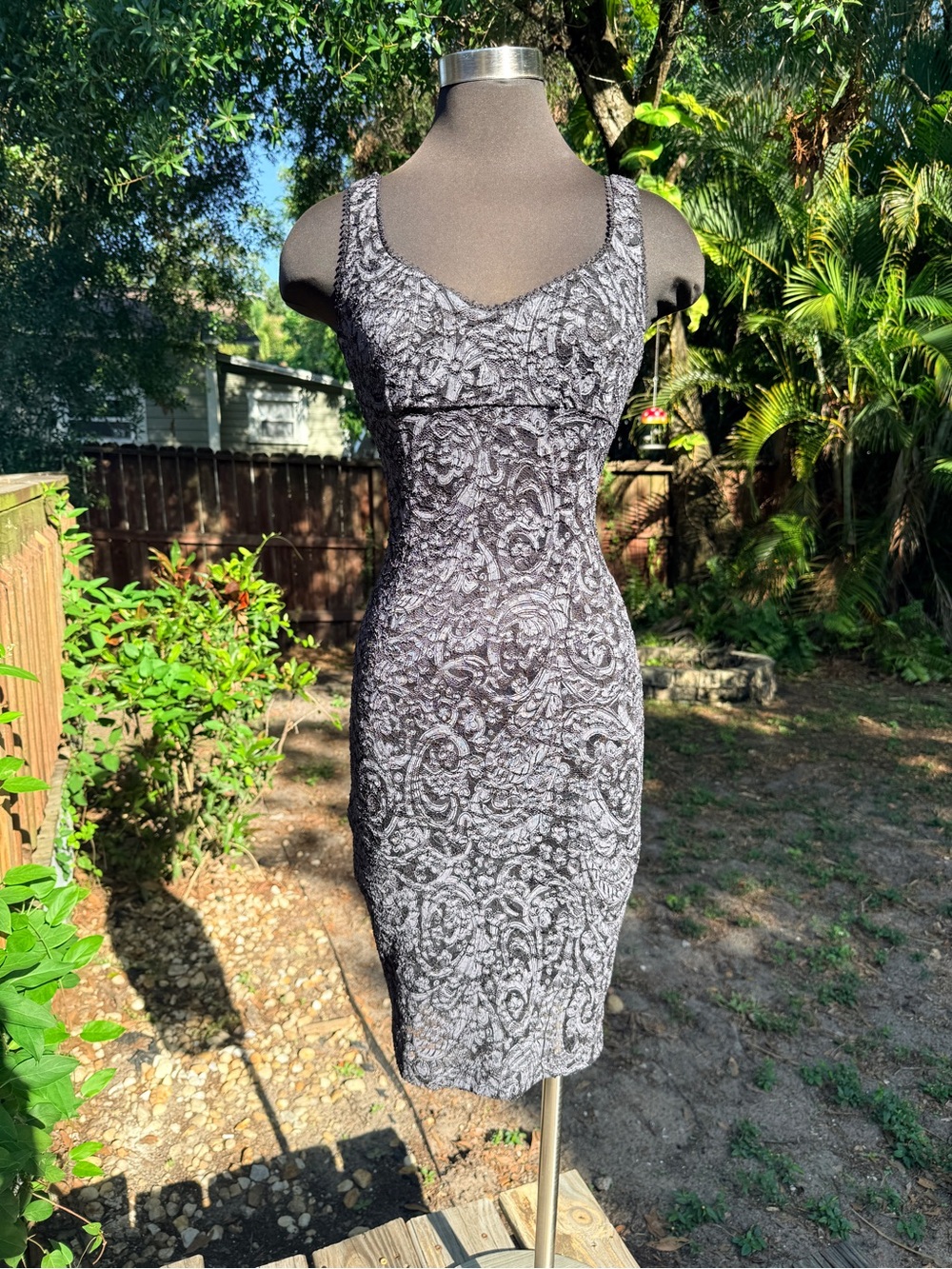 90s 2000s Mystic Paisley Textured Lace Pencil Dress
